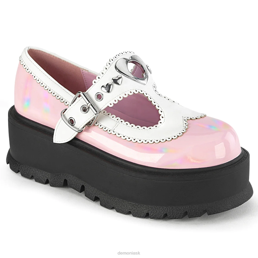 baby pink holo lakovaná-biela vegánska koža Demonia flákač-23 P808450
